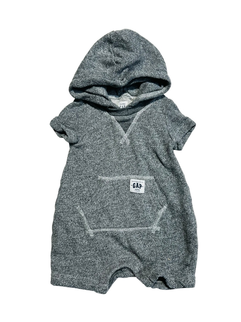 GAP‎ Baby 3-6M Hooded Romper in Heather Gray and White